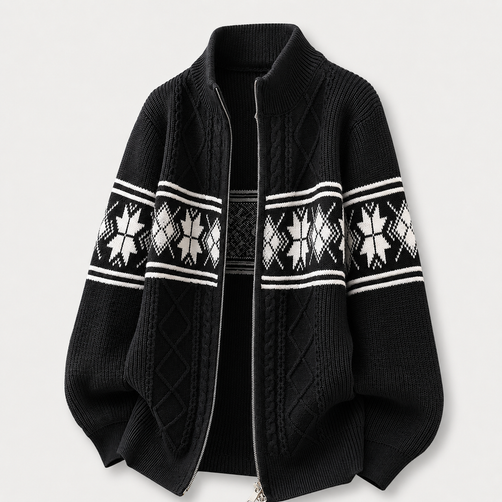 VAREN FORM Retro Argyle Stand Collar Knit Cardigan black product front