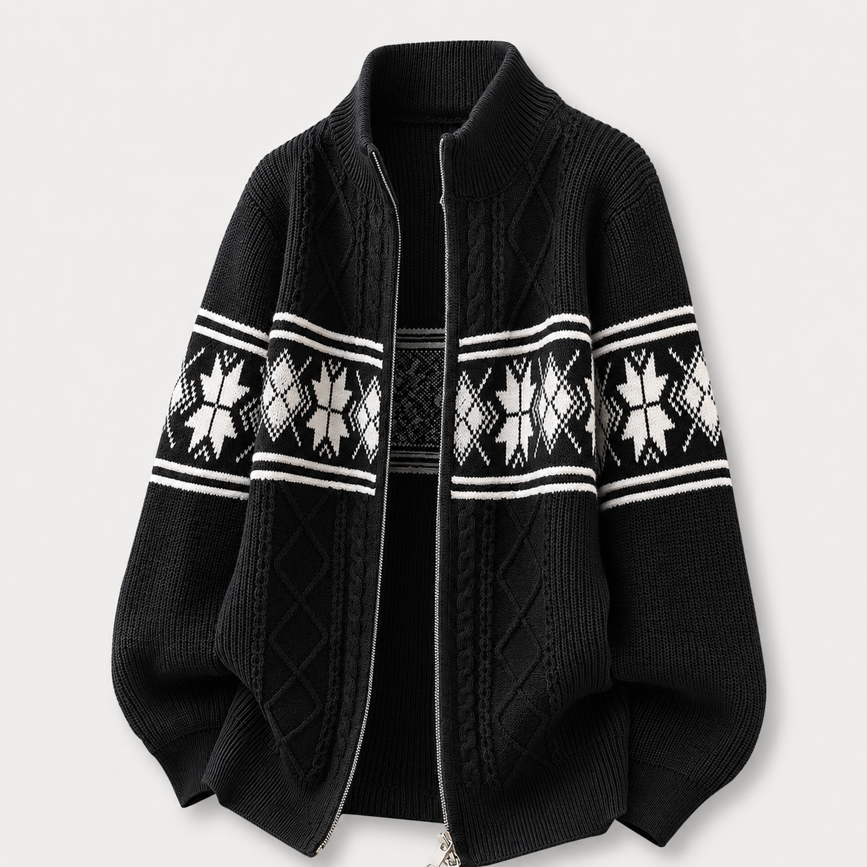 VAREN FORM Retro Argyle Stand Collar Knit Cardigan black product front