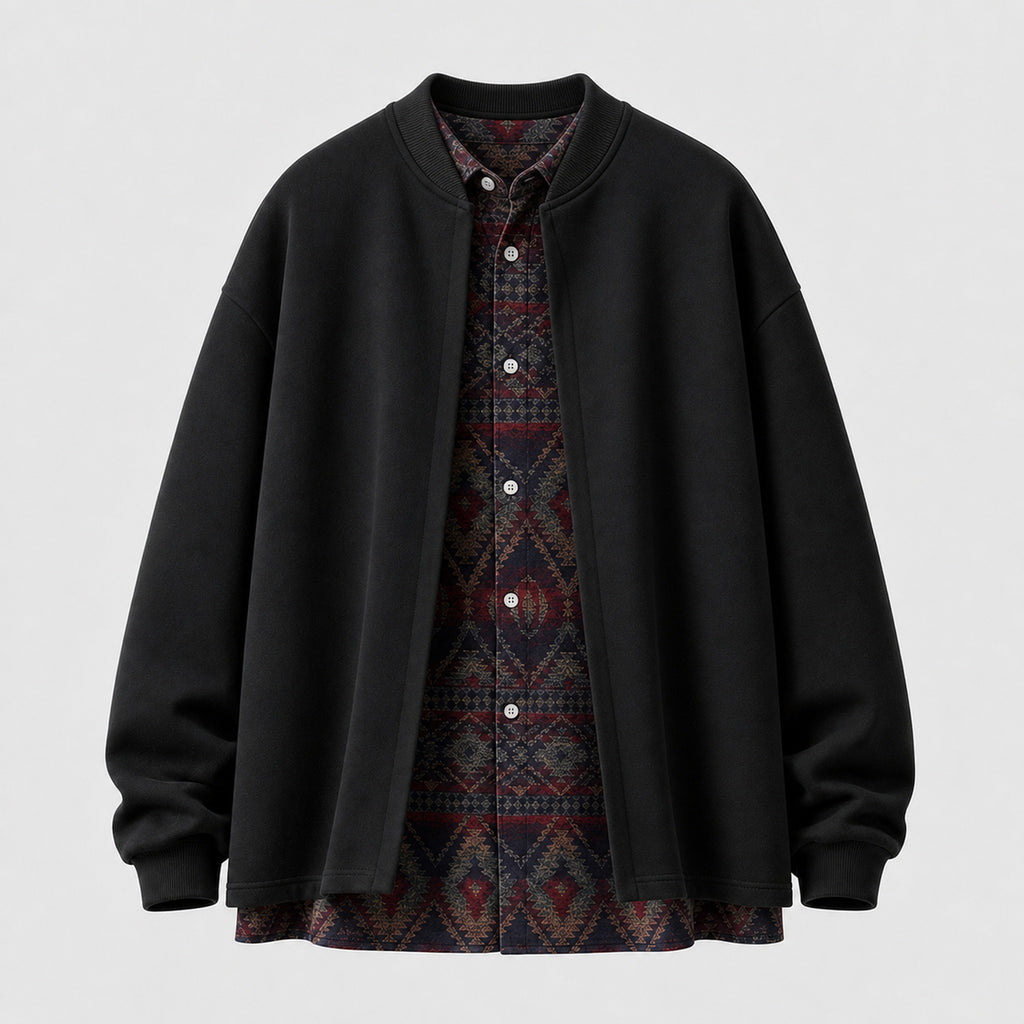 VAREN FORM Retro Layered Open Front Sweatshirt Jacket black product front