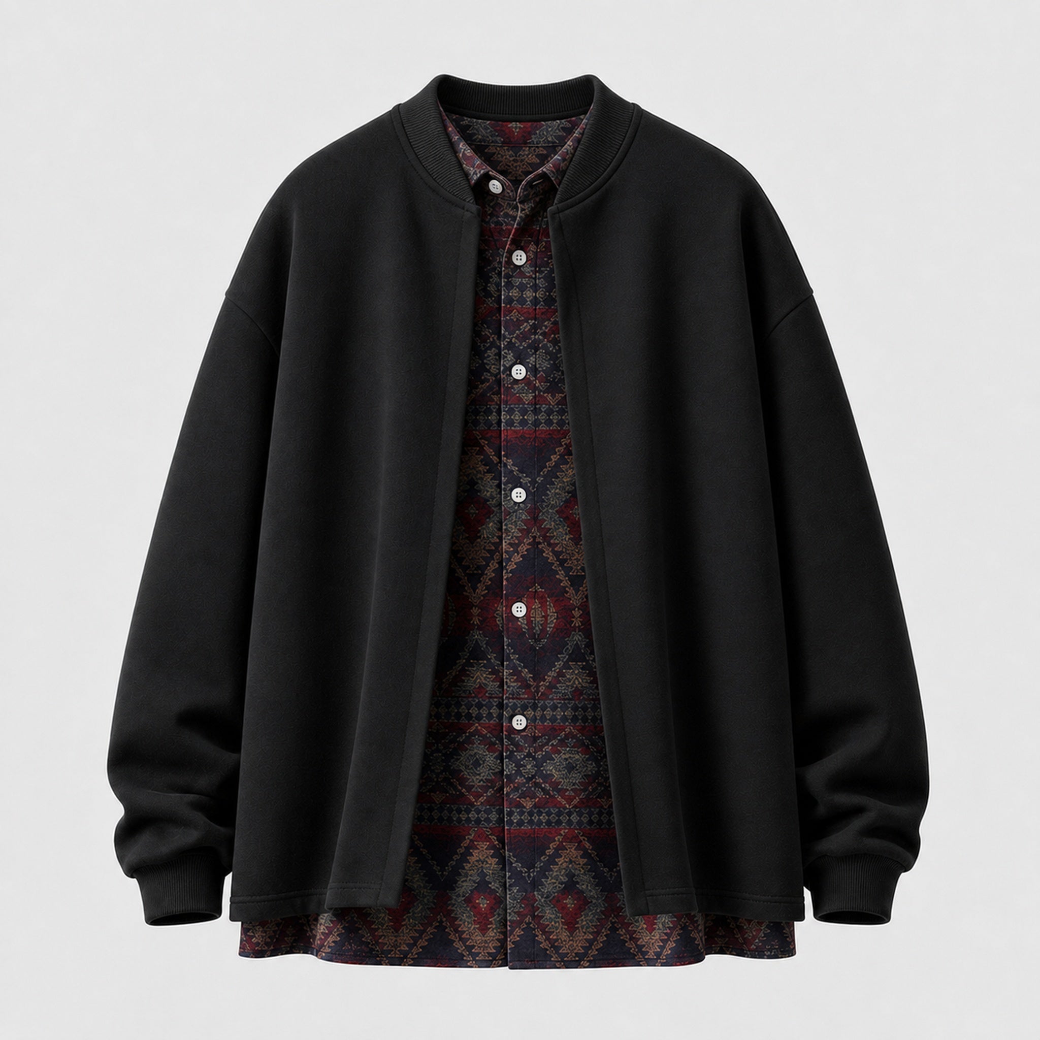 VAREN FORM Retro Layered Open Front Sweatshirt Jacket black product front