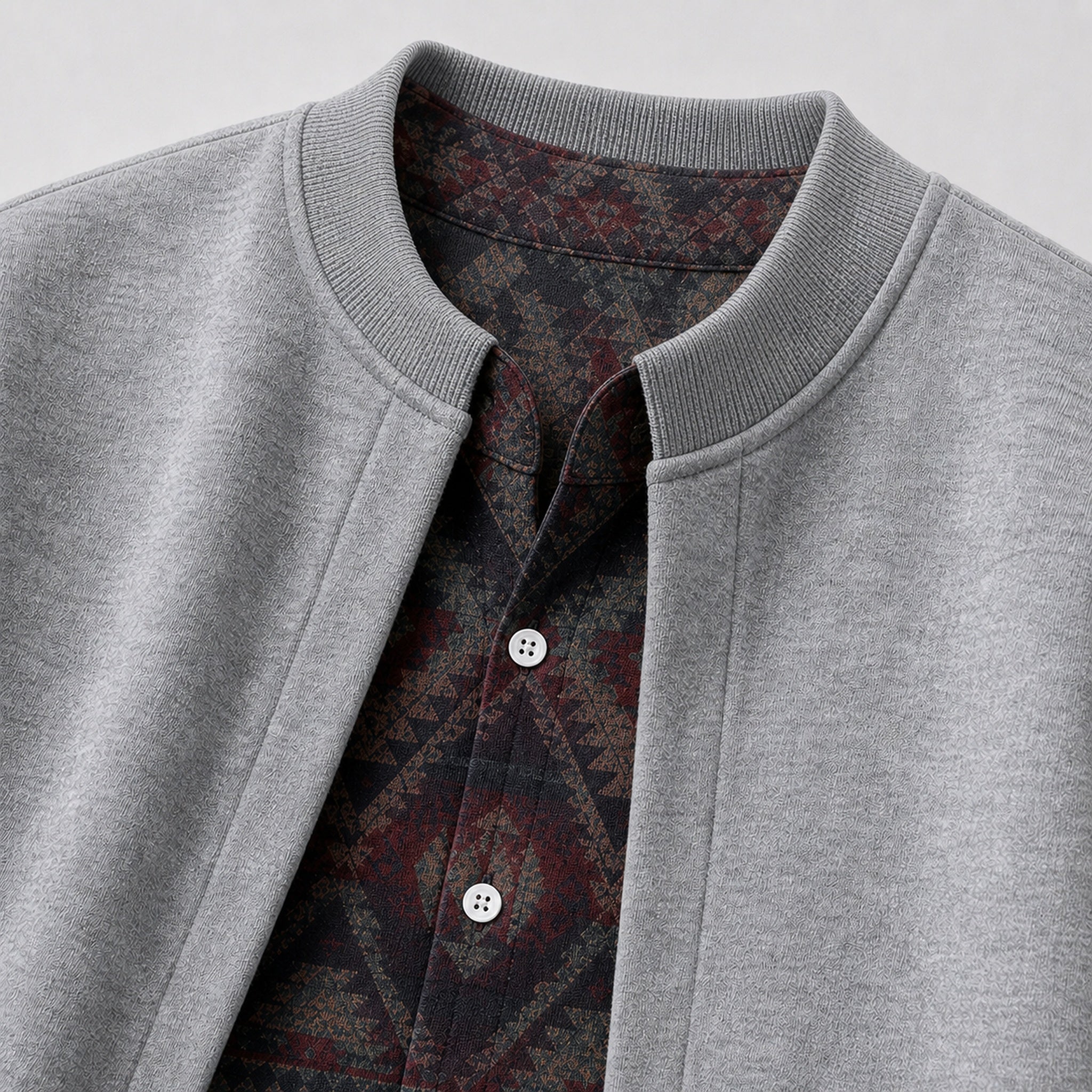 VAREN FORM Retro Layered Open Front Sweatshirt Jacket grey layered detail