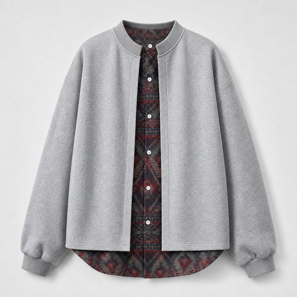 VAREN FORM Retro Layered Open Front Sweatshirt Jacket grey product front