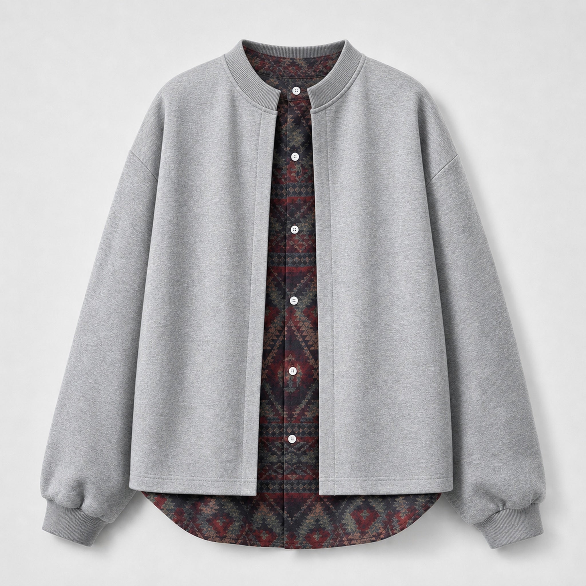 VAREN FORM Retro Layered Open Front Sweatshirt Jacket grey product front