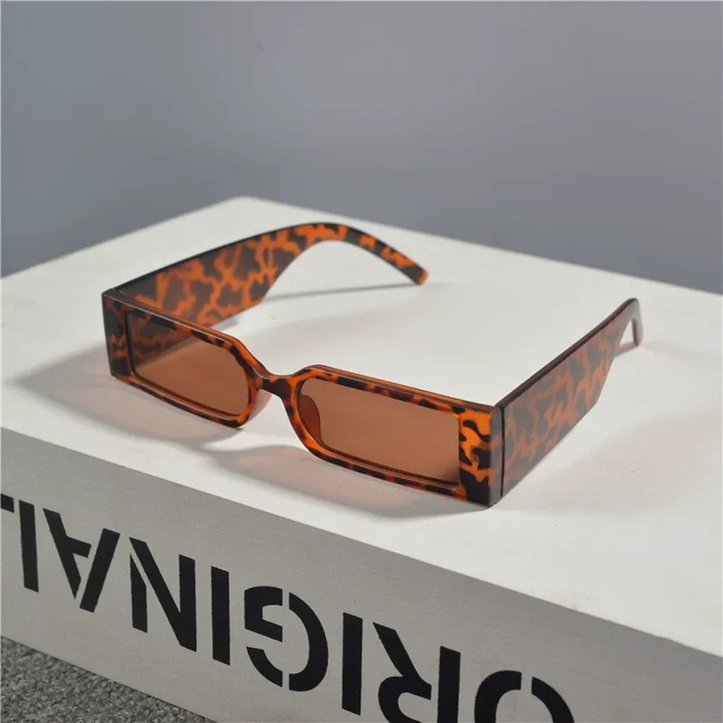 Retro Narrow Rectangular Sunglasses - tortoiseshell product view