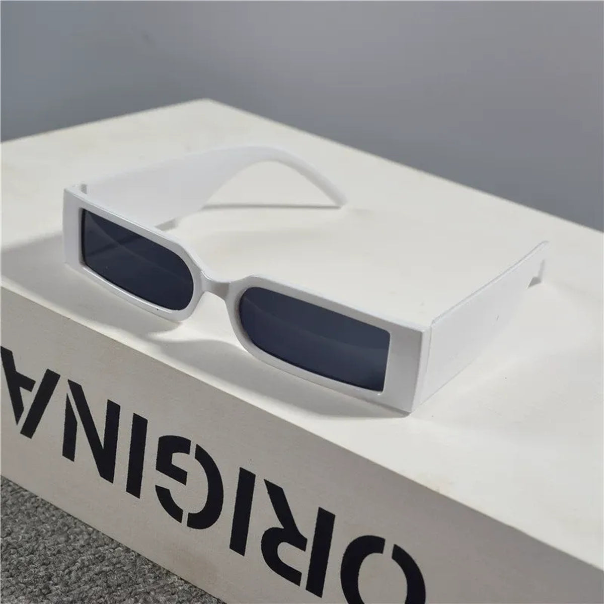Retro Narrow Rectangular Sunglasses - white product view