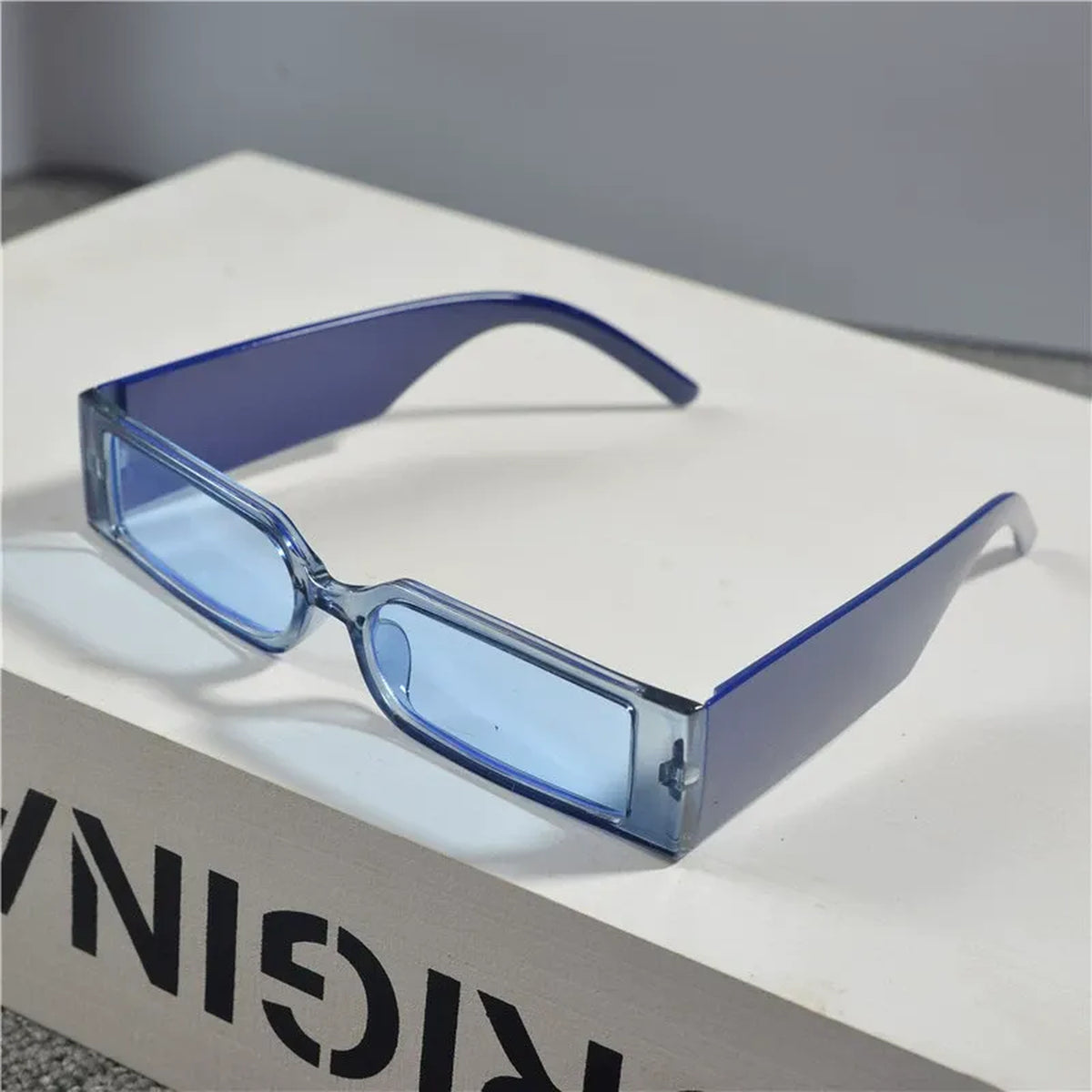 Retro Narrow Rectangular Sunglasses - blue product view