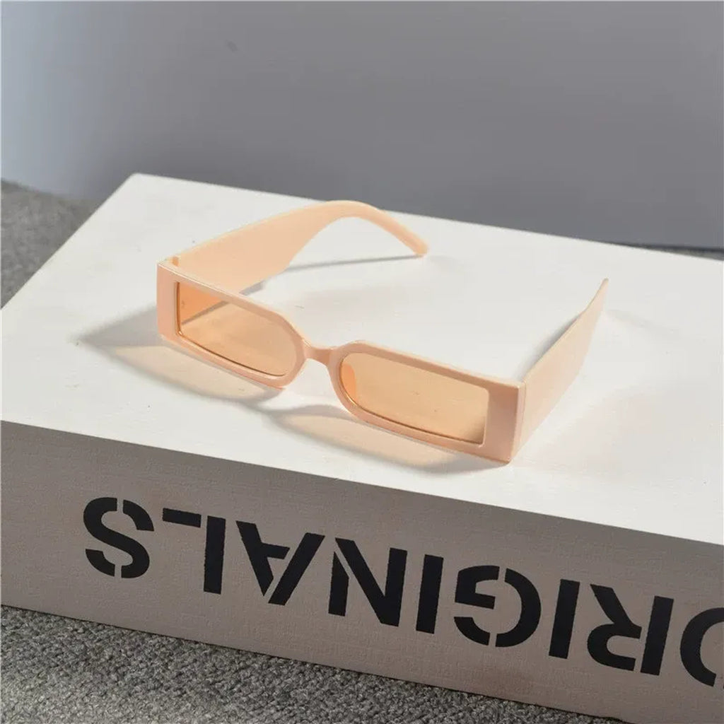 Retro Narrow Rectangular Sunglasses - peach product view