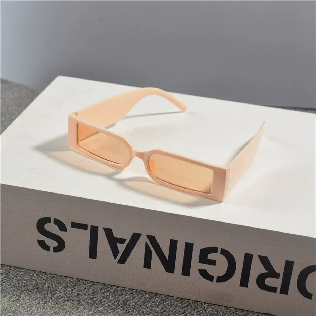 Retro Narrow Rectangular Sunglasses - peach product view