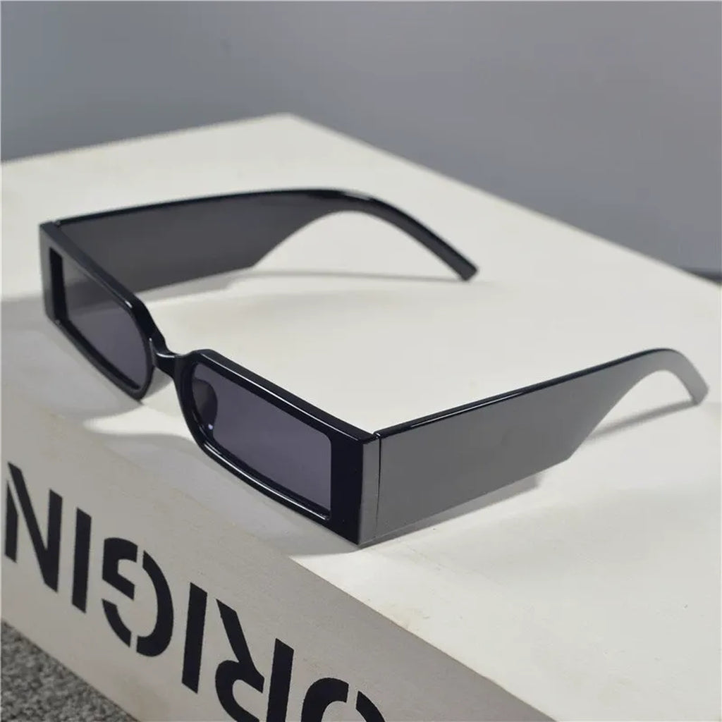 Retro Narrow Rectangular Sunglasses - black product view