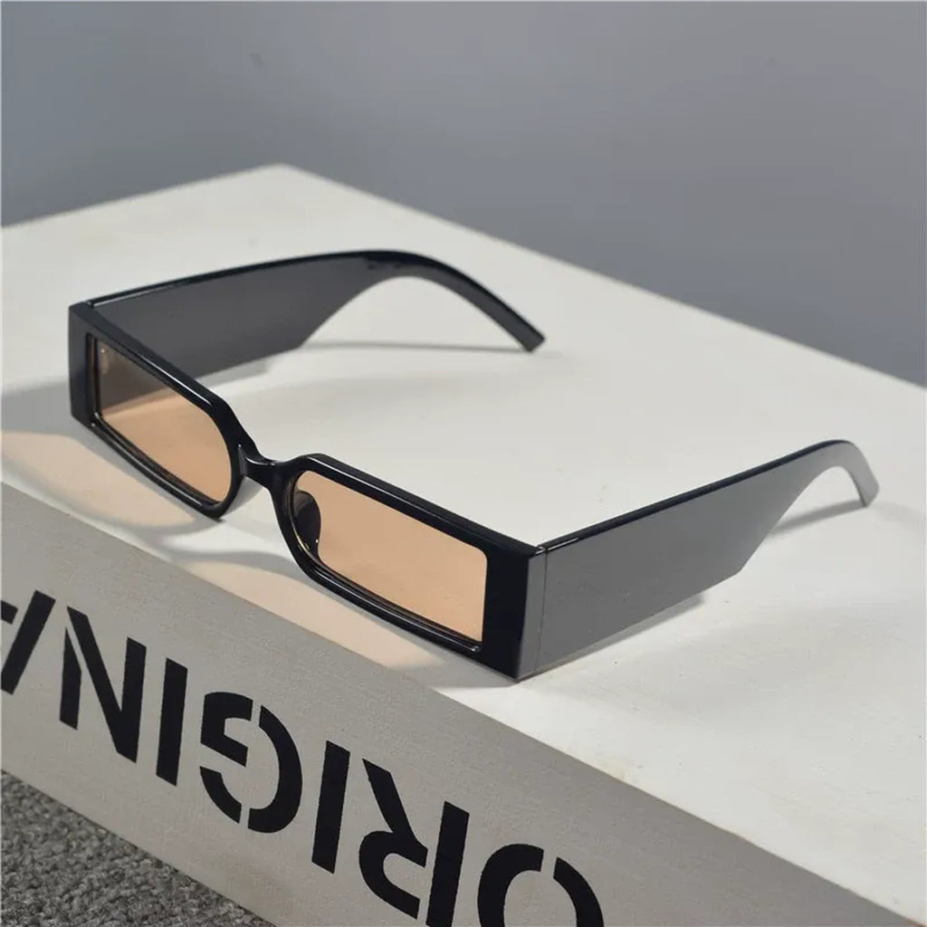 Retro Narrow Rectangular Sunglasses - black/brown product view