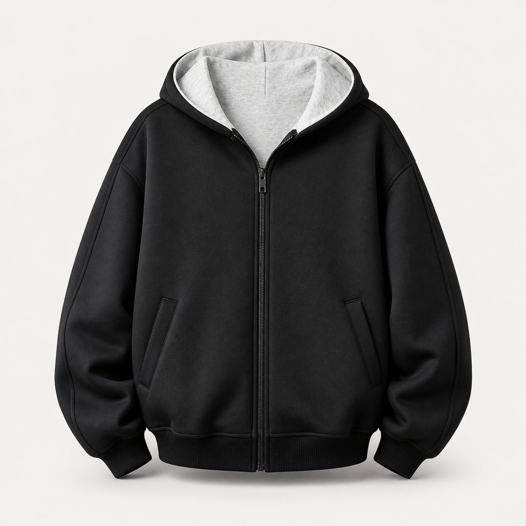 VAREN FORM Reversible Heavyweight Zip Hoodie Jacket black grey product front