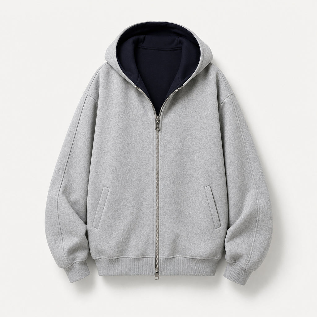 VAREN FORM Reversible Heavyweight Zip Hoodie Jacket light grey navy product front