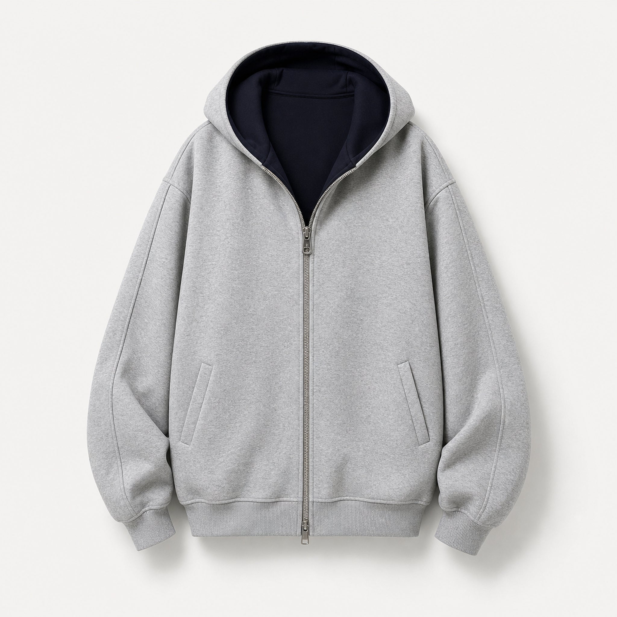 VAREN FORM Reversible Heavyweight Zip Hoodie Jacket light grey navy product front