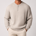 VAREN FORM Ribbed Half-Zip Stand Collar Sweater beige model front