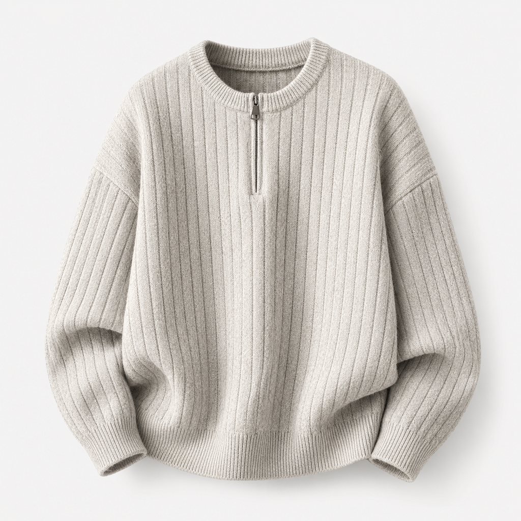 VAREN FORM Ribbed Half-Zip Stand Collar Sweater beige product front