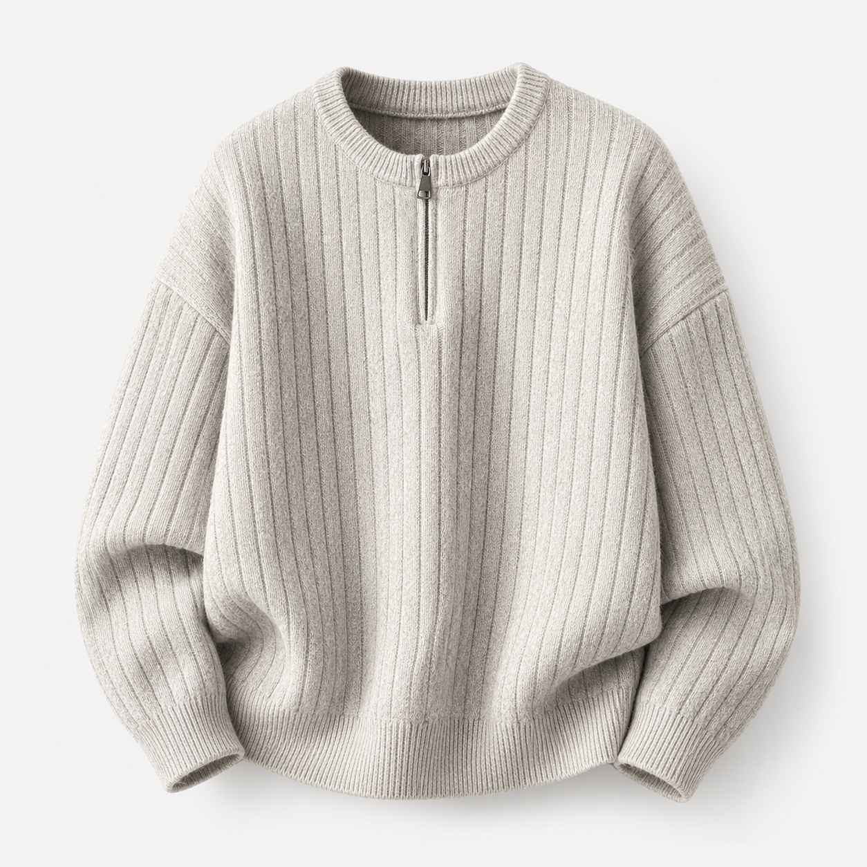 VAREN FORM Ribbed Half-Zip Stand Collar Sweater beige product front