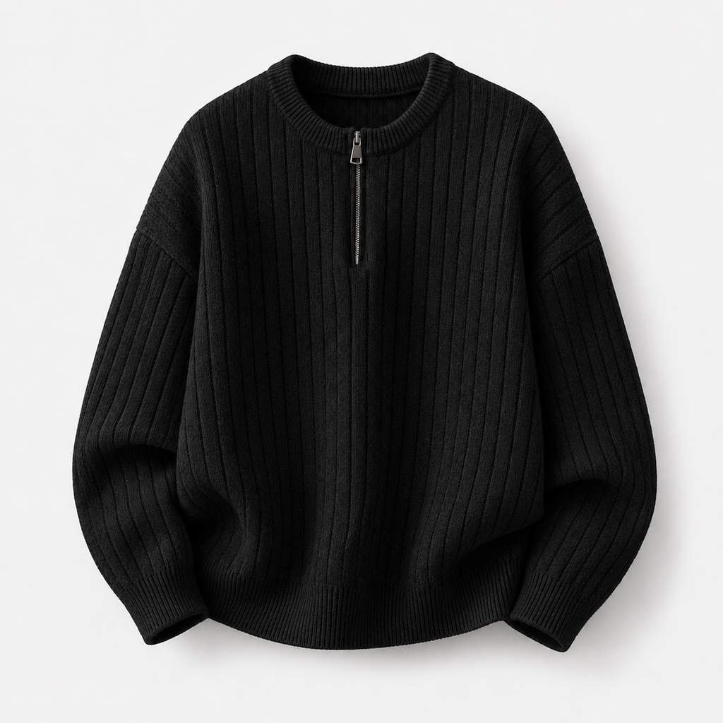 VAREN FORM Ribbed Half-Zip Stand Collar Sweater black product front