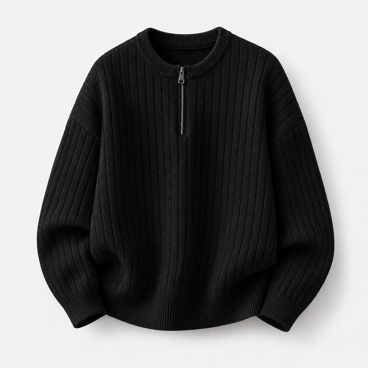 VAREN FORM Ribbed Half-Zip Stand Collar Sweater black product front