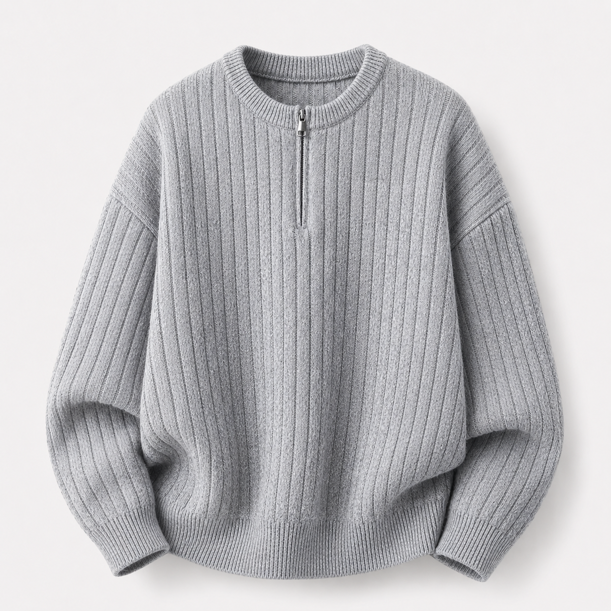 VAREN FORM Ribbed Half-Zip Stand Collar Sweater light grey product front