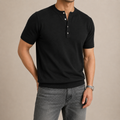 VARENFORM Ribbed Knit Henley Short Sleeve Tee VF-K718H in Black alternate model front