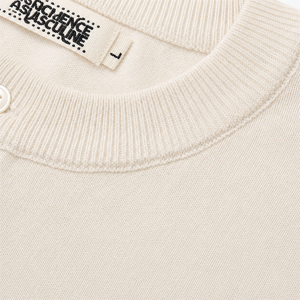 VARENFORM Ribbed Knit Henley Short Sleeve Tee VF-K718H in Ivory neck detail