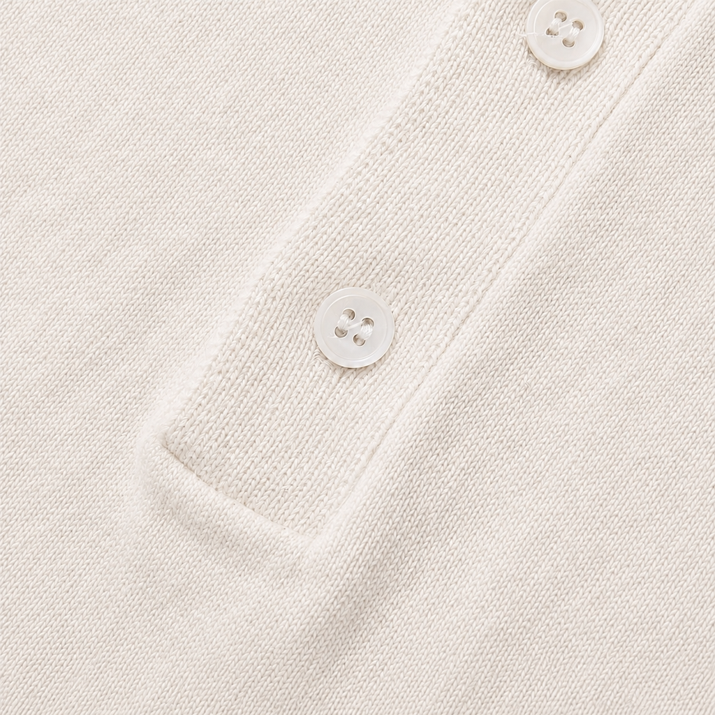 VARENFORM Ribbed Knit Henley Short Sleeve Tee VF-K718H in Ivory placket detail