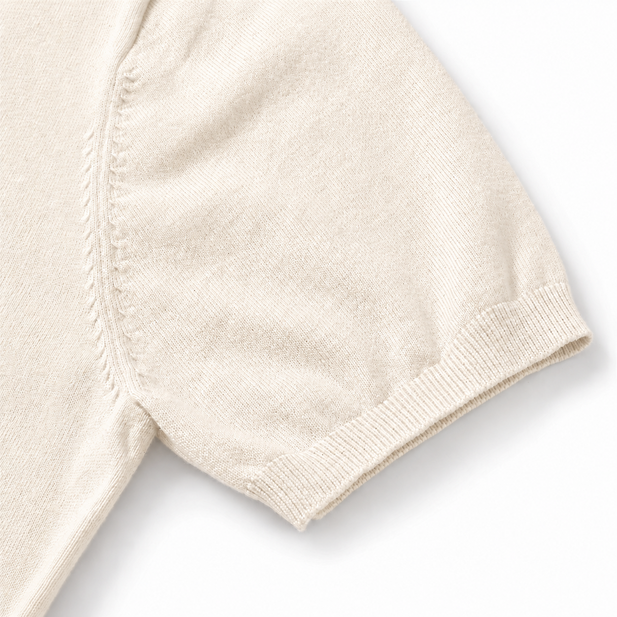 VARENFORM Ribbed Knit Henley Short Sleeve Tee VF-K718H in Ivory sleeve detail
