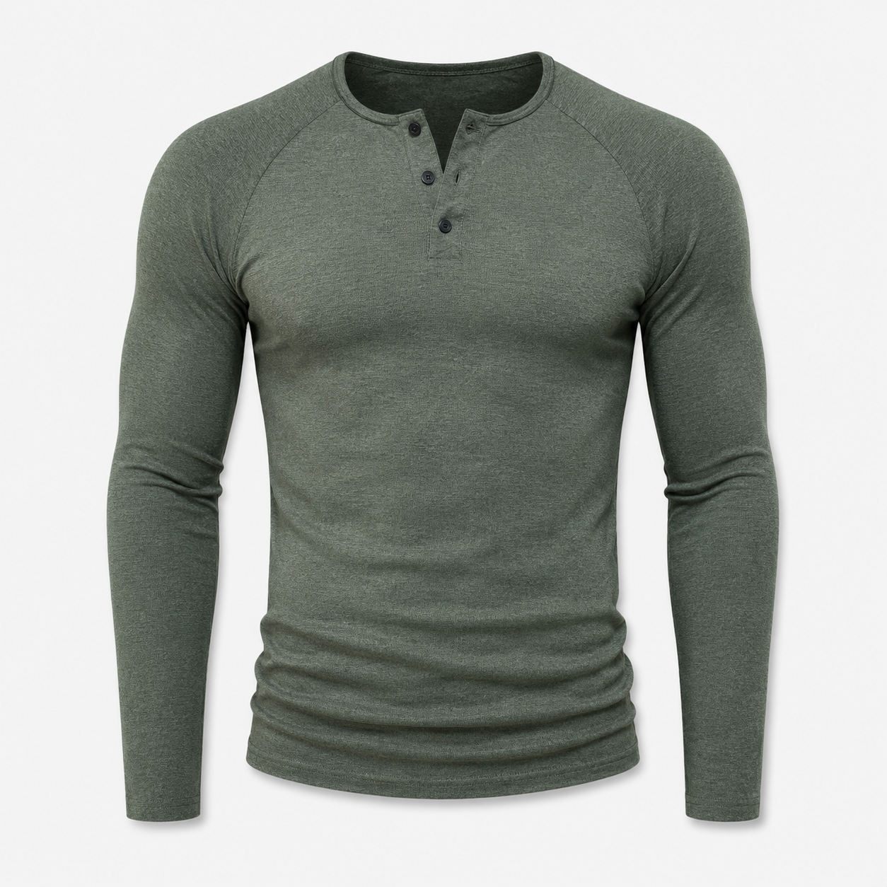 VAREN FORM Ribbed Raglan Long Sleeve Henley Shirt olive green product front
