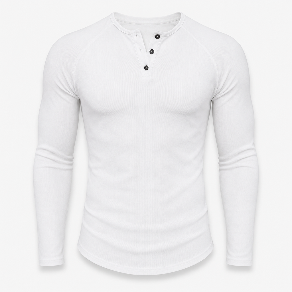 VAREN FORM Ribbed Raglan Long Sleeve Henley Shirt white product front