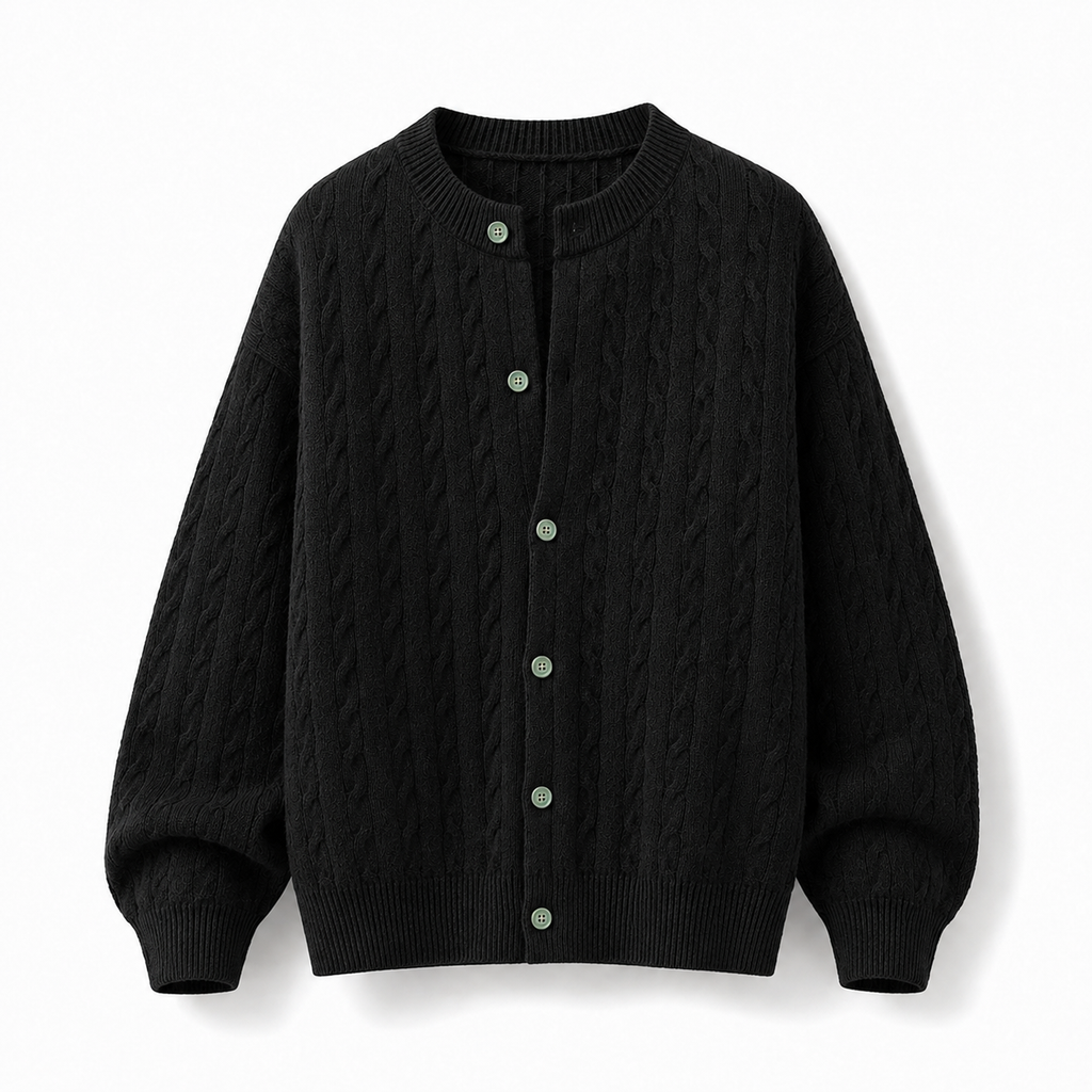 VAREN FORM Round Neck Button Cable Knit Cardigan black product front