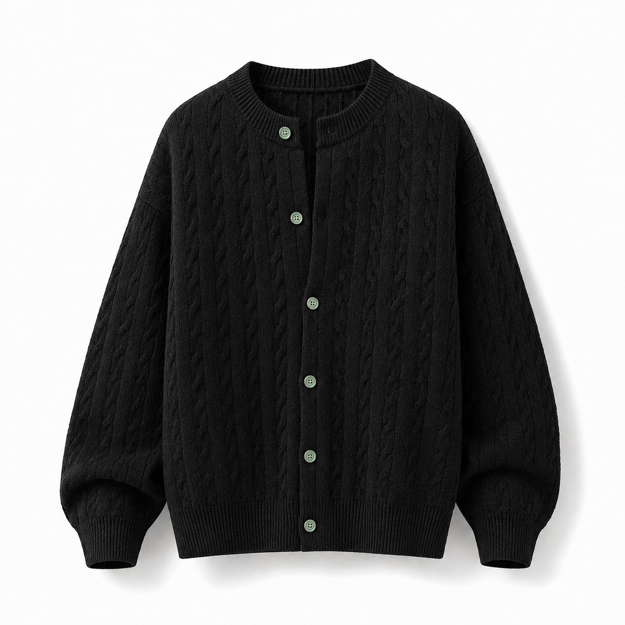 VAREN FORM Round Neck Button Cable Knit Cardigan black product front