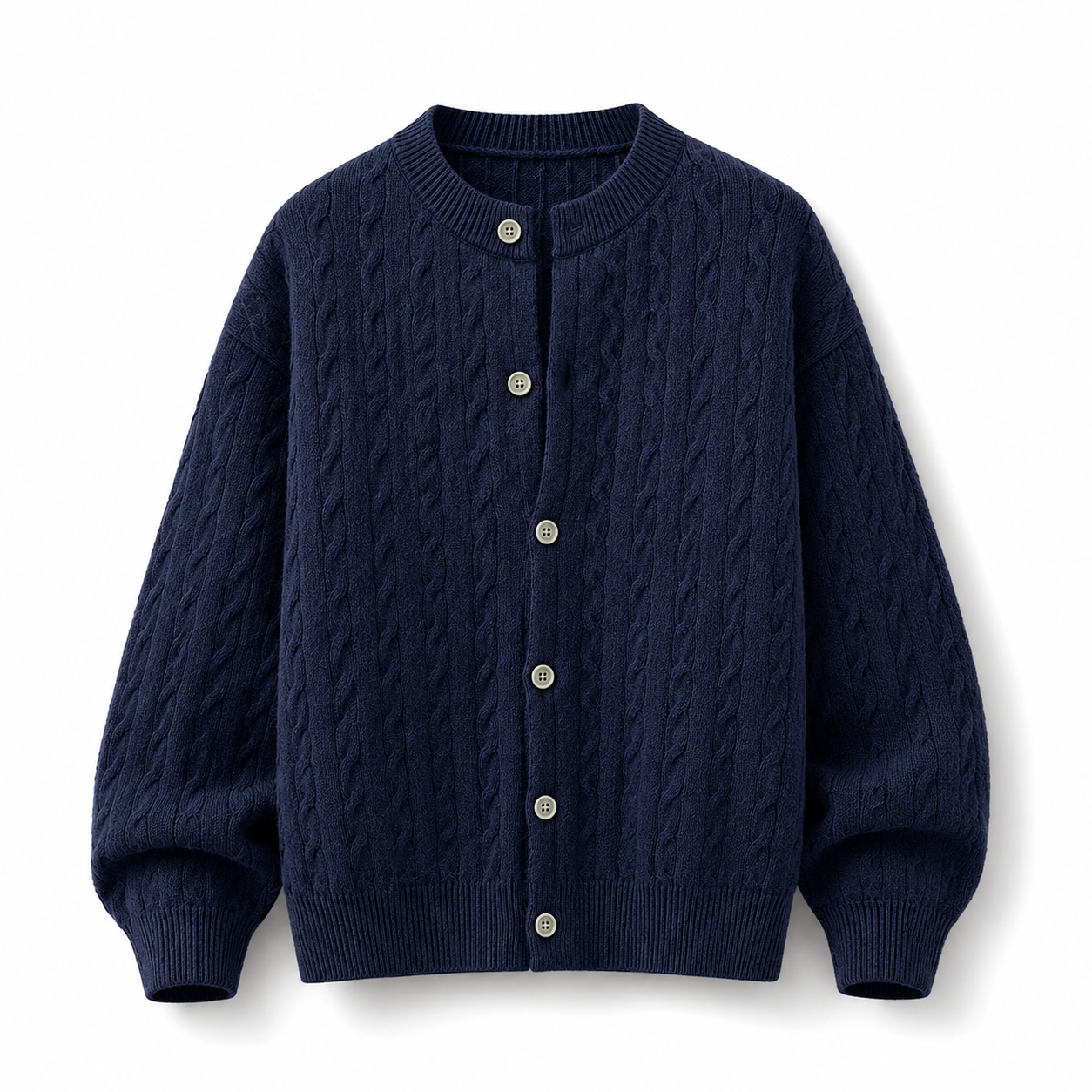 VAREN FORM Round Neck Button Cable Knit Cardigan navy product front