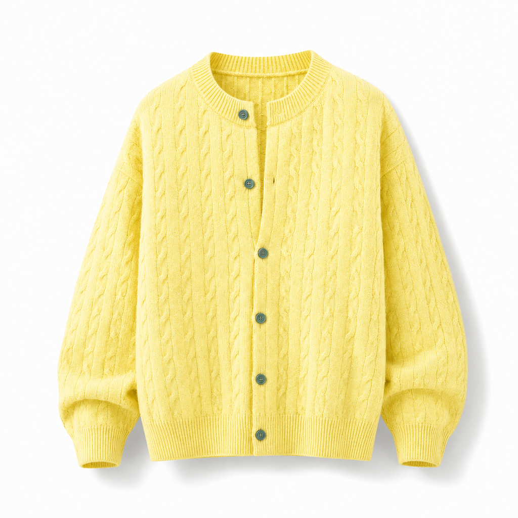VAREN FORM Round Neck Button Cable Knit Cardigan yellow product front