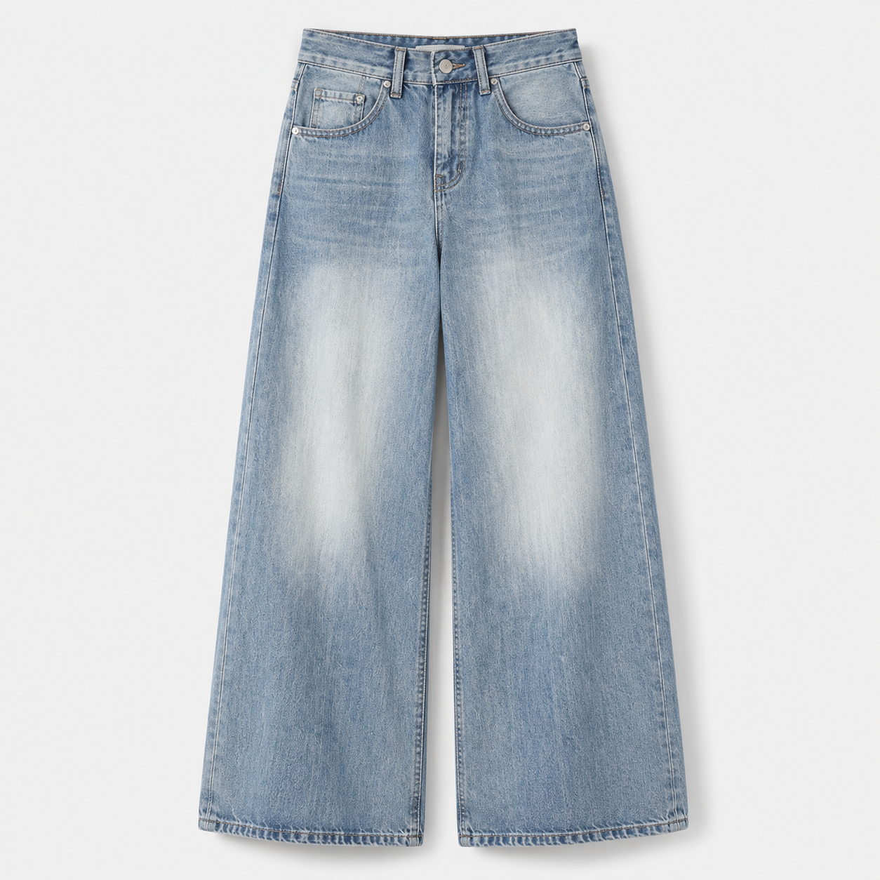 VAREN FORM Slub Washed Loose Straight Jeans blue wash product front