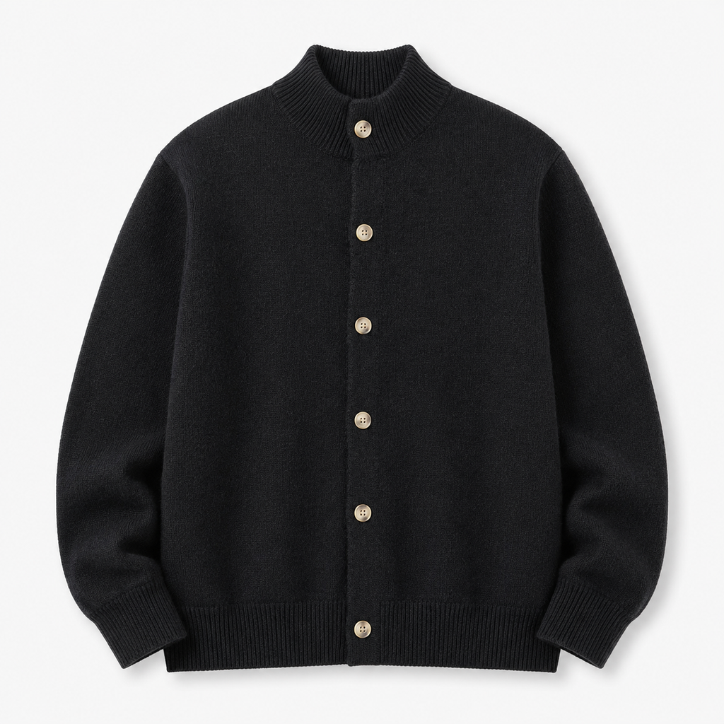 VAREN FORM Stand Collar Button Knit Cardigan black product front