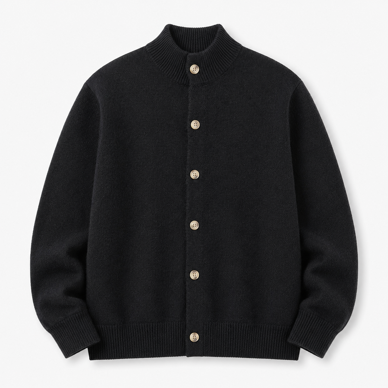 VAREN FORM Stand Collar Button Knit Cardigan black product front