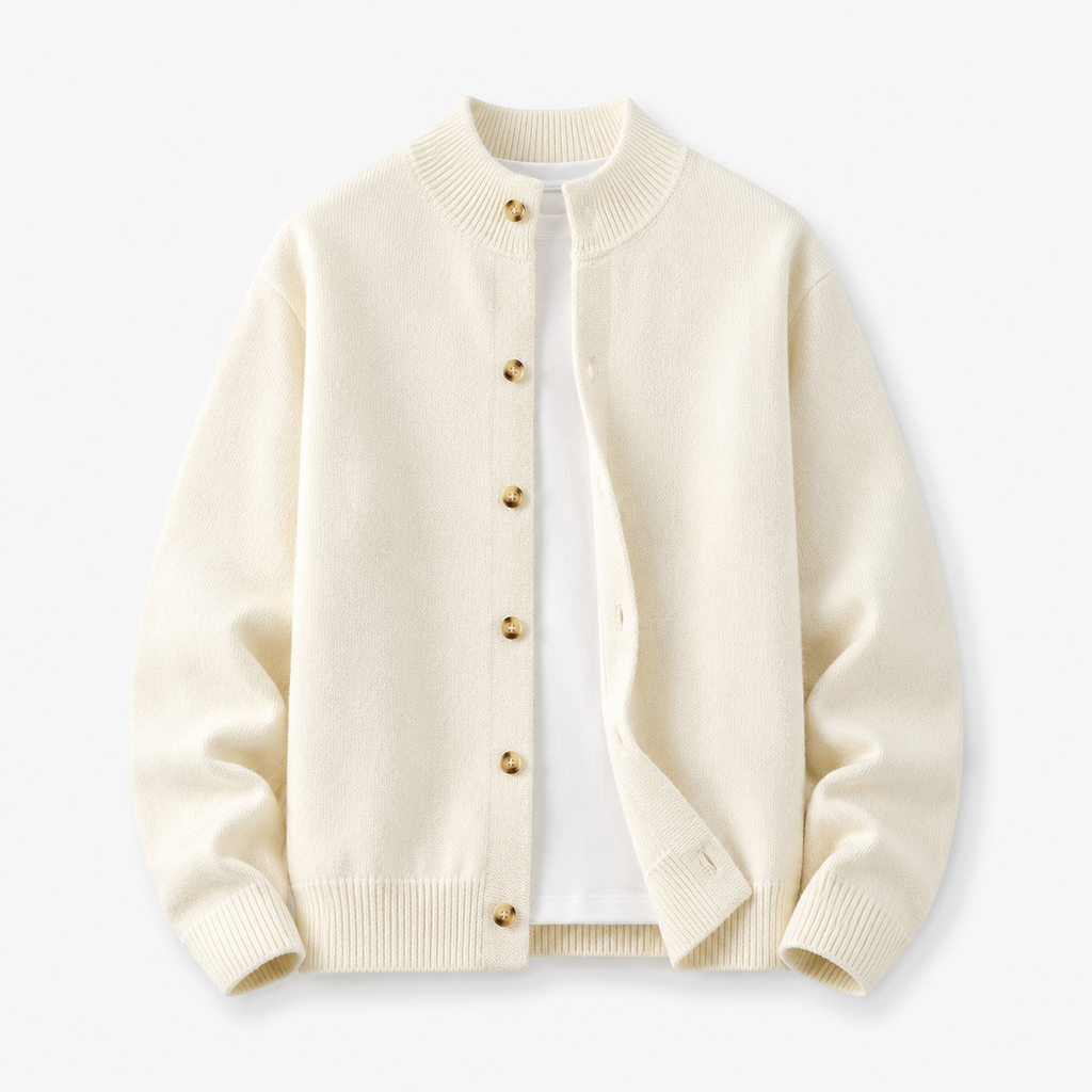 VAREN FORM Stand Collar Button Knit Cardigan ivory product front