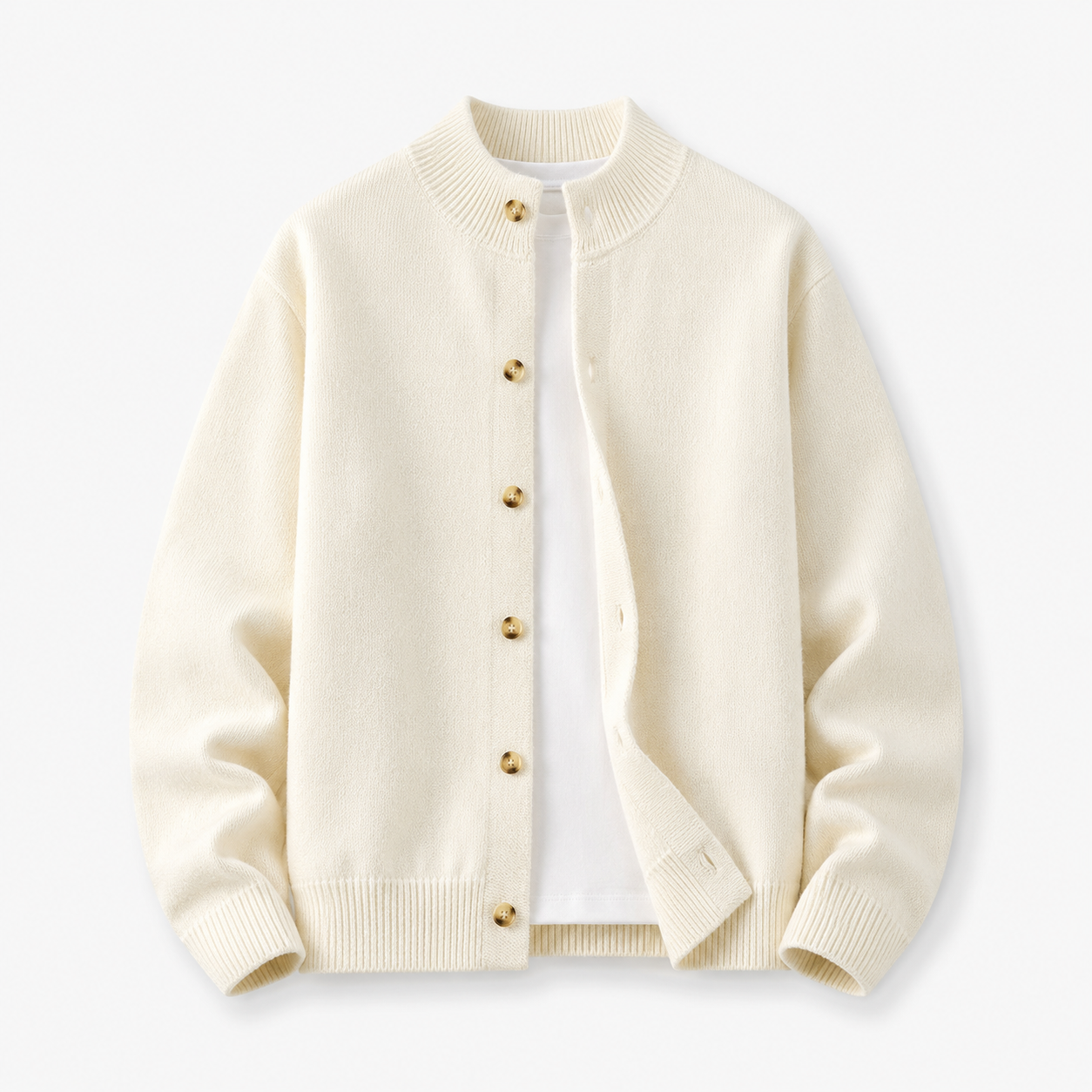 VAREN FORM Stand Collar Button Knit Cardigan ivory product front