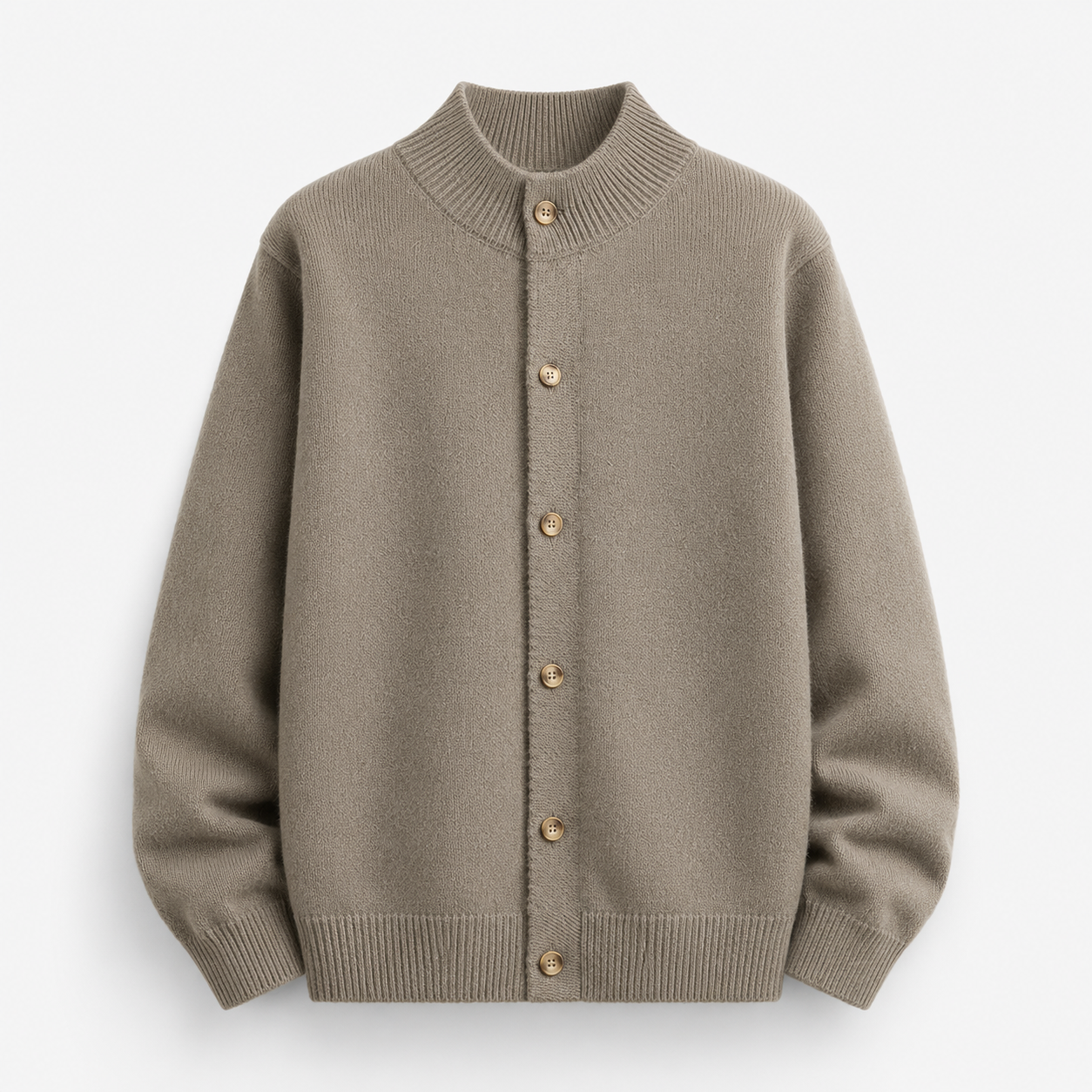 VAREN FORM Stand Collar Button Knit Cardigan khaki brown product front