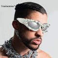 Studded Gothic Shield Sunglasses - white worn view