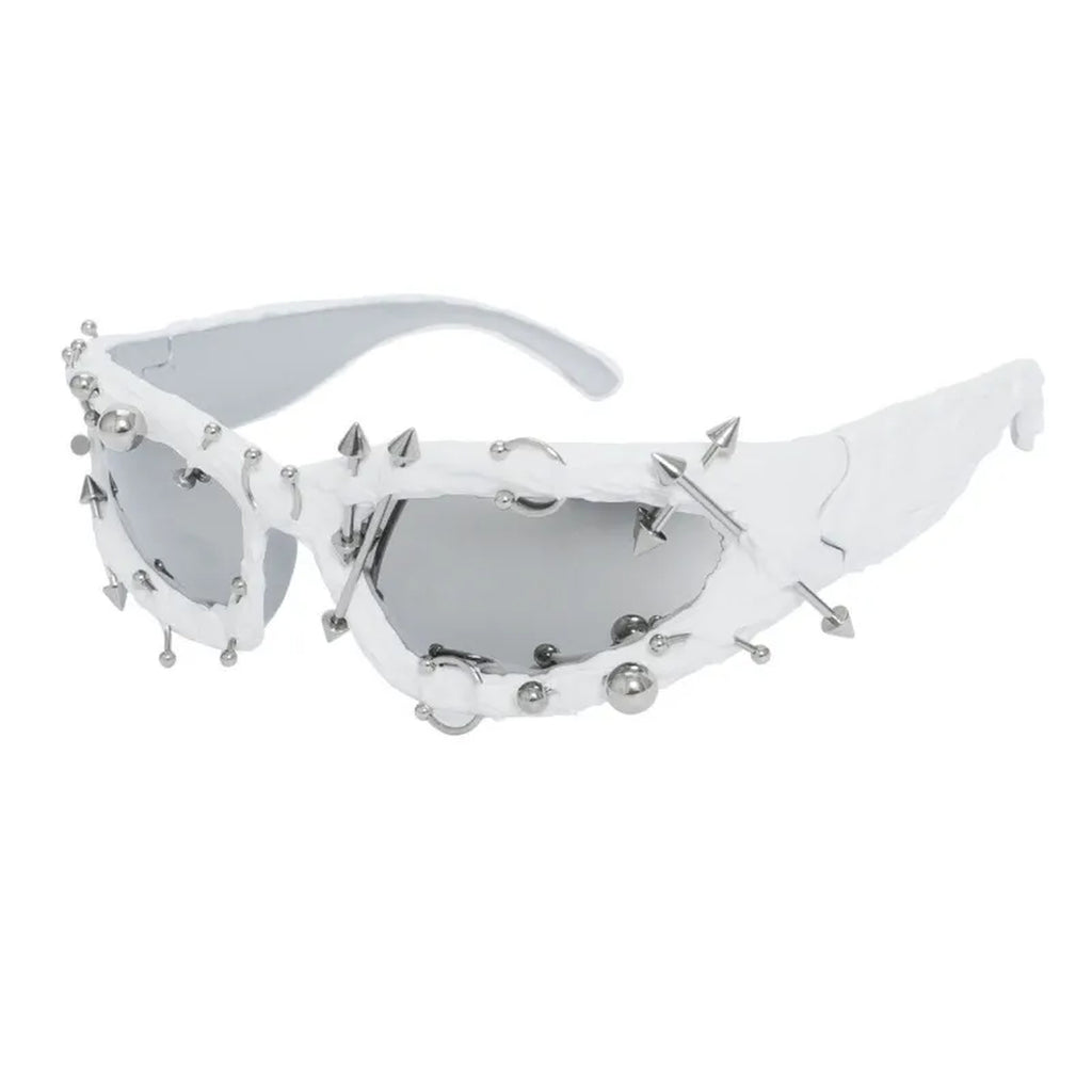 Studded Gothic Shield Sunglasses - white product view
