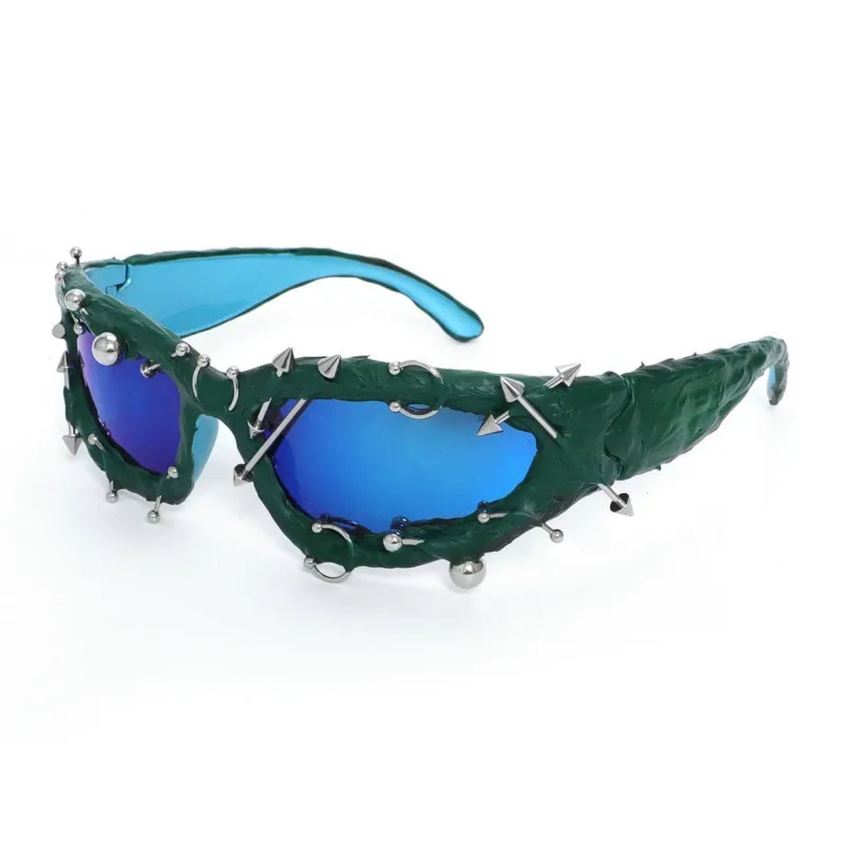 Studded Gothic Shield Sunglasses - green product view