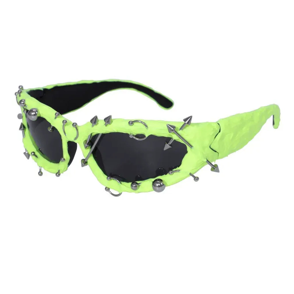 Studded Gothic Shield Sunglasses - neon green product view
