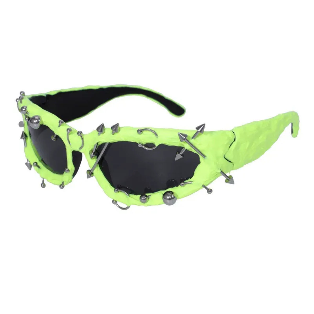 Studded Gothic Shield Sunglasses - neon green product view