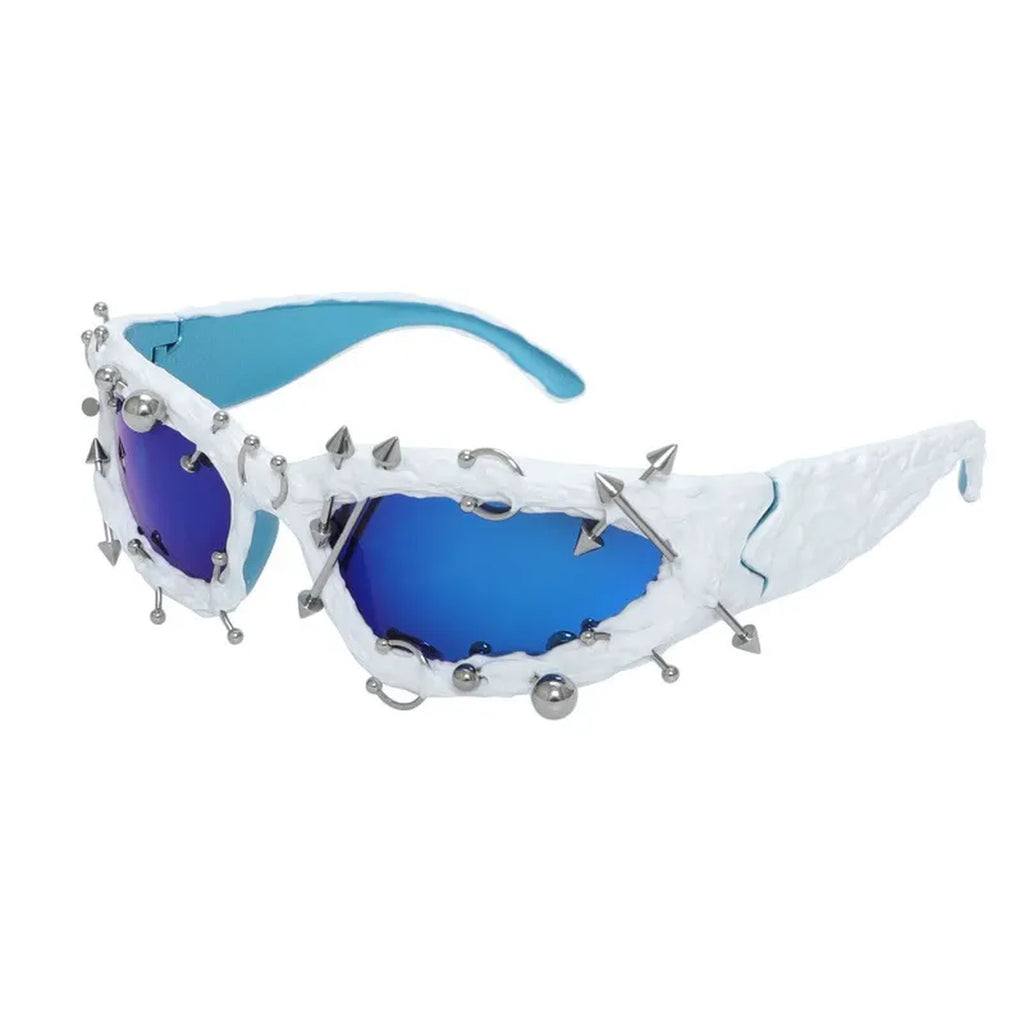 Studded Gothic Shield Sunglasses - blue/white product view