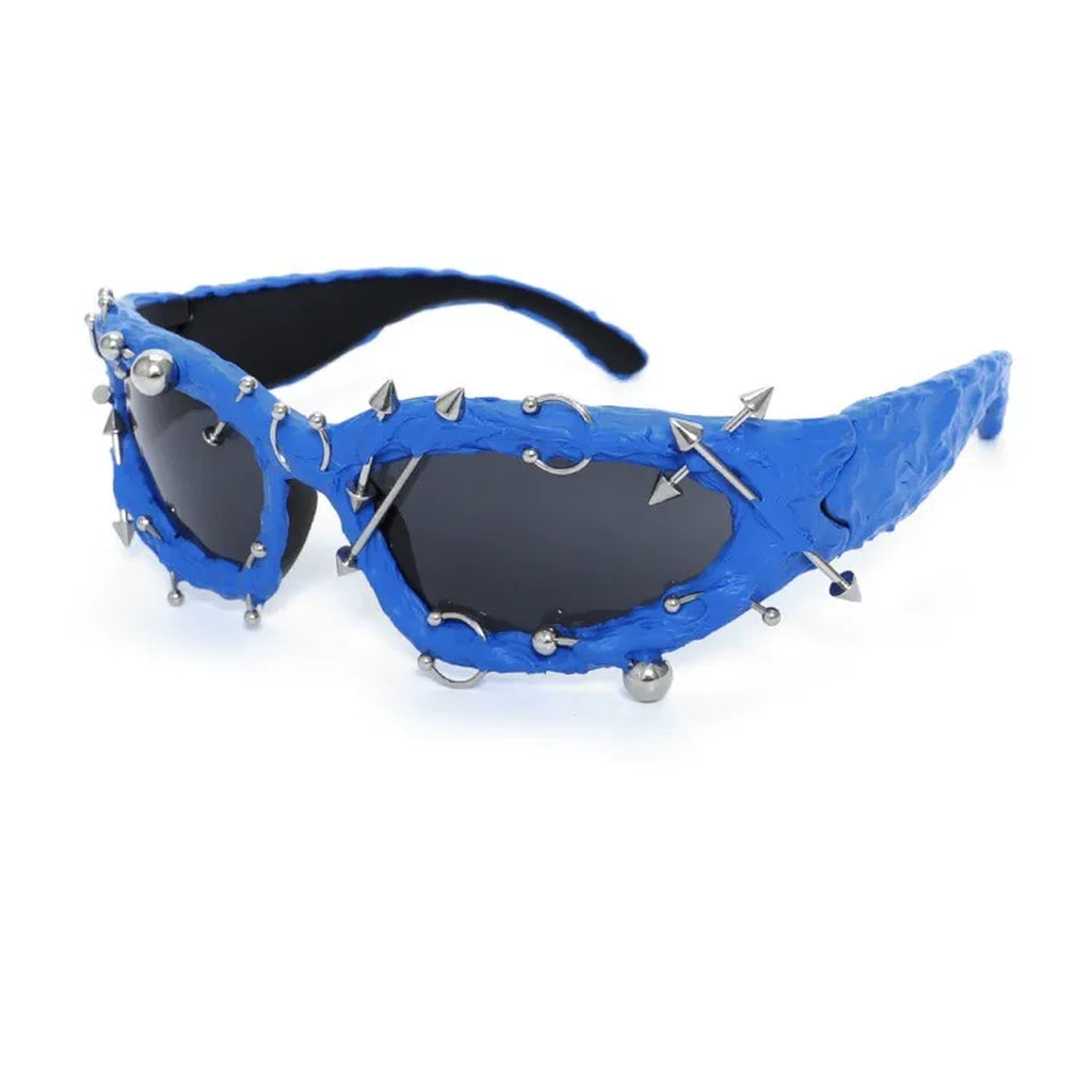 Studded Gothic Shield Sunglasses - blue product view