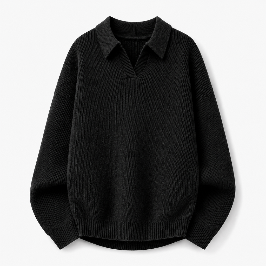 VAREN FORM Textured Long Sleeve Knit Polo Sweater black product front