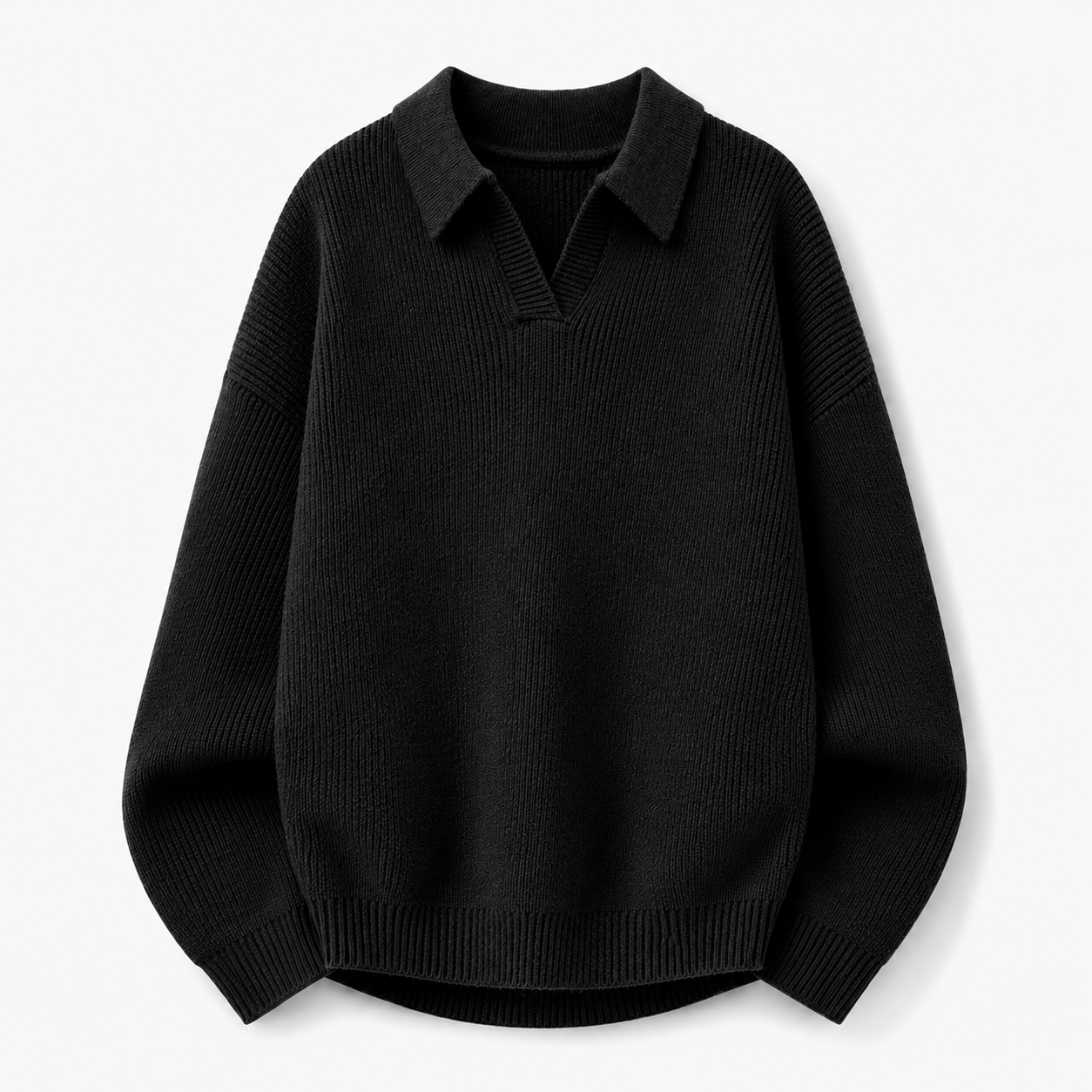 VAREN FORM Textured Long Sleeve Knit Polo Sweater black product front