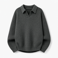 VAREN FORM Textured Long Sleeve Knit Polo Sweater charcoal grey product front