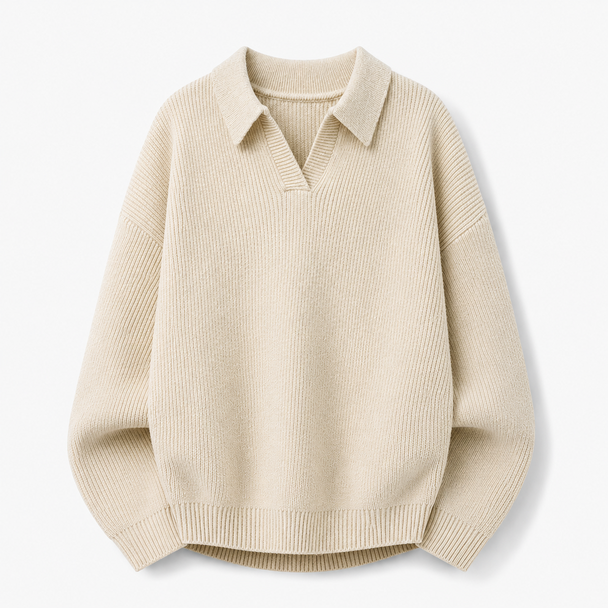VAREN FORM Textured Long Sleeve Knit Polo Sweater ivory product front